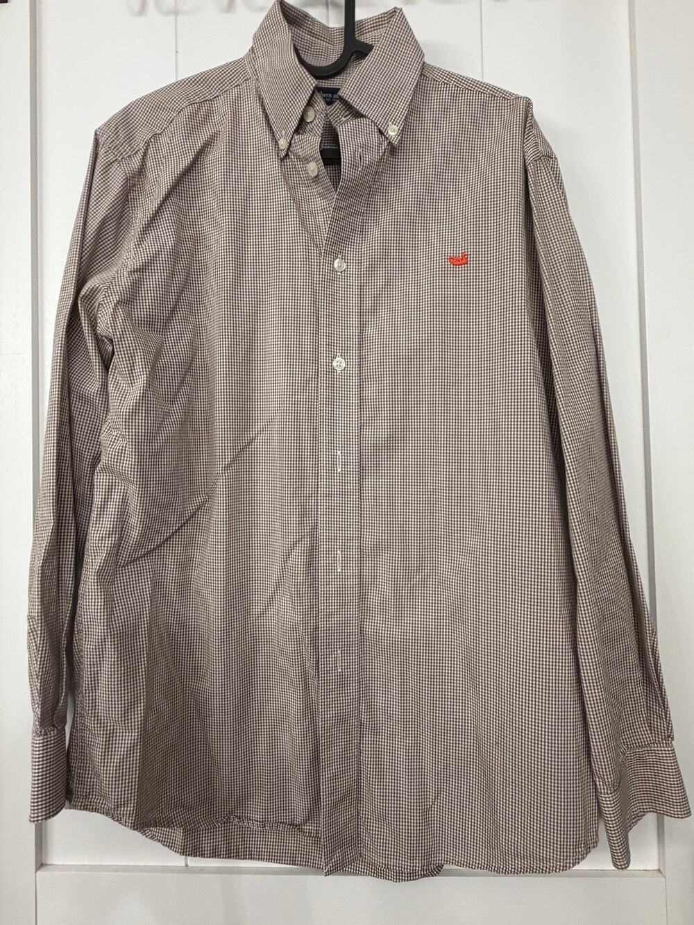 Southern Marsh men’s long sleeve button up brown white gingham sz small EUC fall